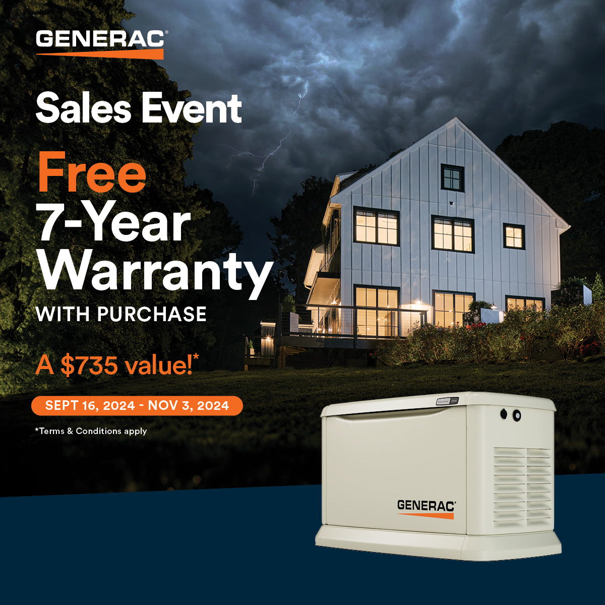 generac free seven year warranty sale fall 2024